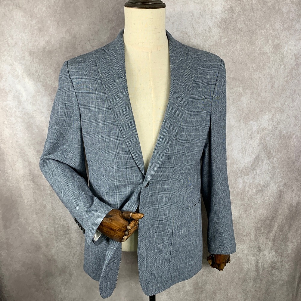 Billy Reid Blazer Men 40L Blue Windowpane Glen Check Sport Coat Unstructered - Picture 2 of 16